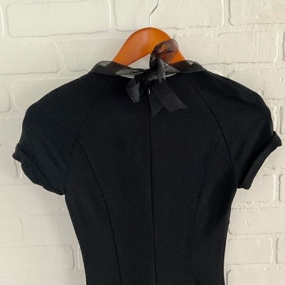 Tenax Mini dress LBD Bow embellished black Ruched Jewel Cap sleeve M - Picture 9 of 15